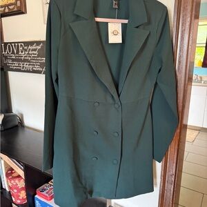 Forever 21 Dark Green Double-Breasted Blazer Dress
